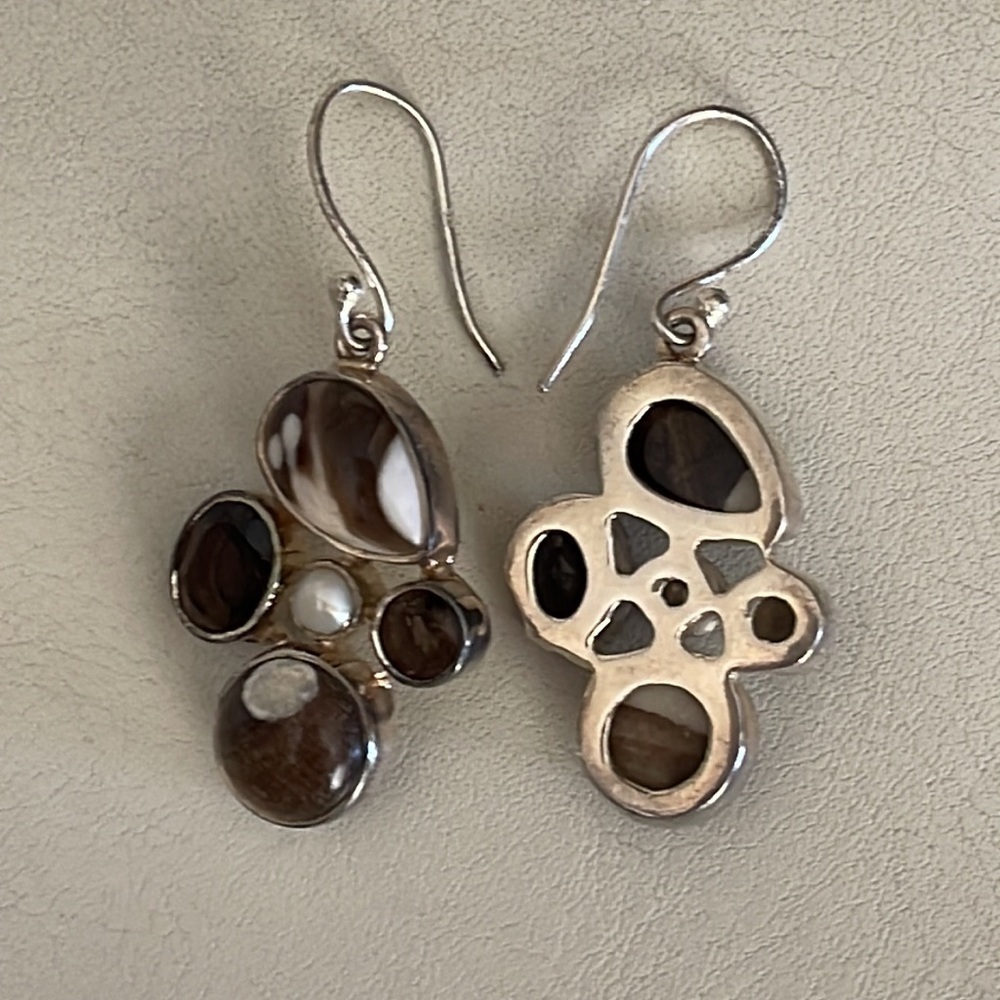 NEW! Sterling silver genuine Smokey quatrtz and peanut wood earrings - Picture 7 of 8